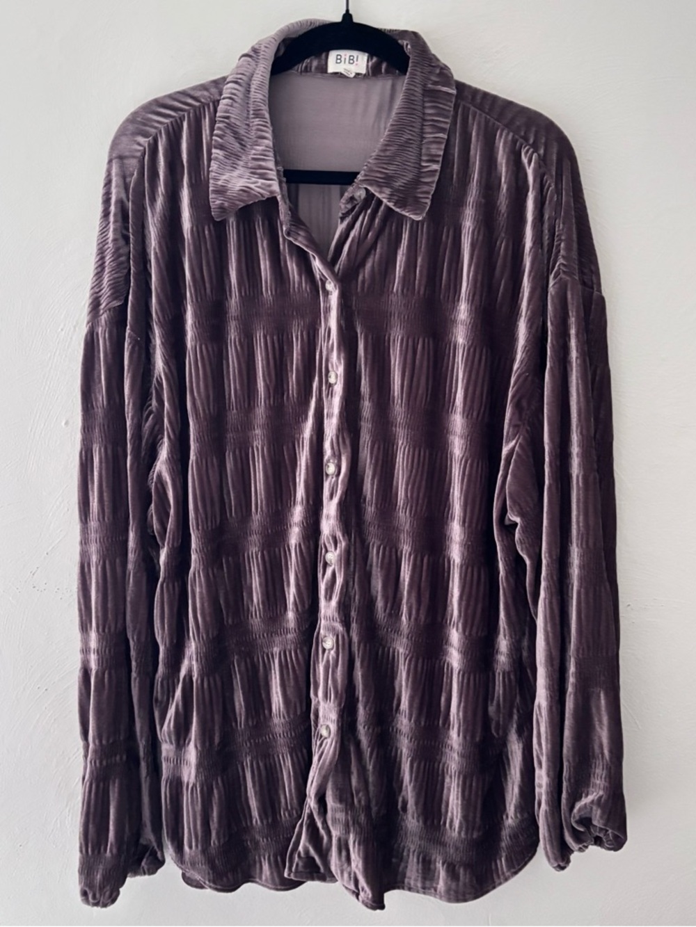 BIB! Women’s Rae Wrinkle Effect Velvet Blouse Size XL Purple Boho Hippie Peasant